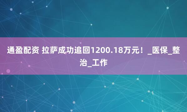 通盈配资 拉萨成功追回1200.18万元！_医保_整治_工作