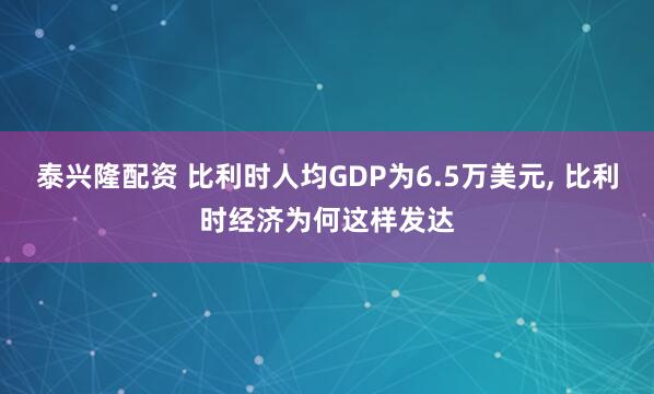 泰兴隆配资 比利时人均GDP为6.5万美元, 比利时经济为何这样发达